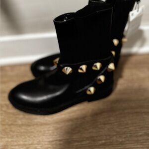 Zara Black Ankle Boots with Gold Studs